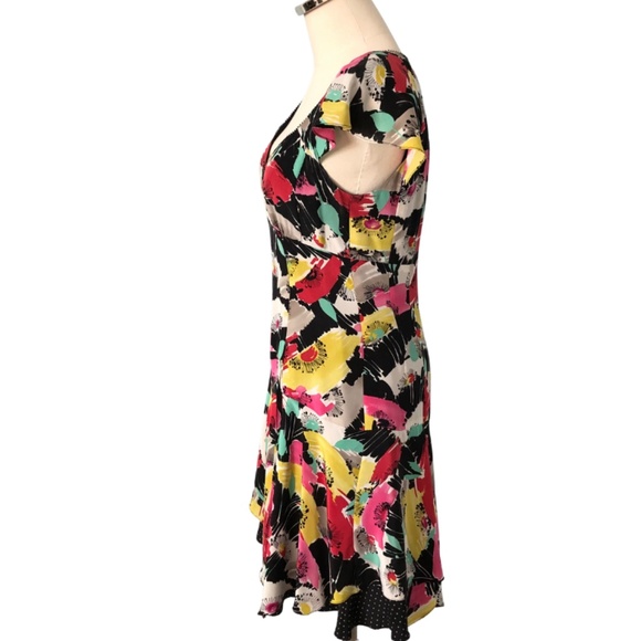 🌺Colorful Abstract Print Dress W/Layers, Sweetheart Neckline, Cap Sleeves, SZ 8 - Picture 4 of 11